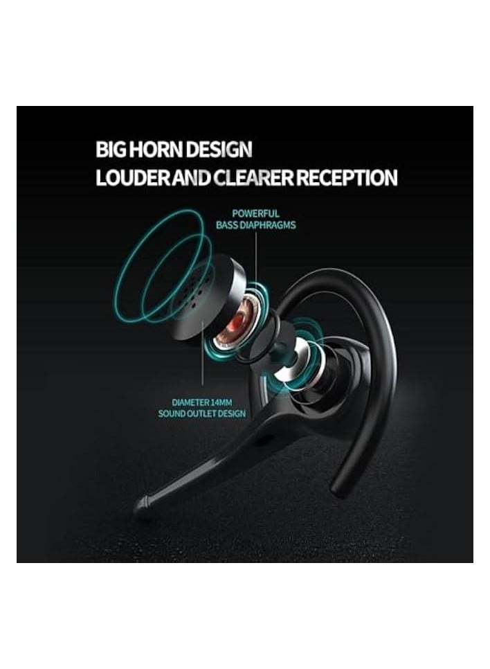PROMASS Wireless Bluetooth Earpiece Headphone Dual Noise Cancelling Mic Painless Open-Ear Handsfree Headset Stereo Sound Left/Right Changeable Earhook Earphones for Driving/Business/Gym - Image 4