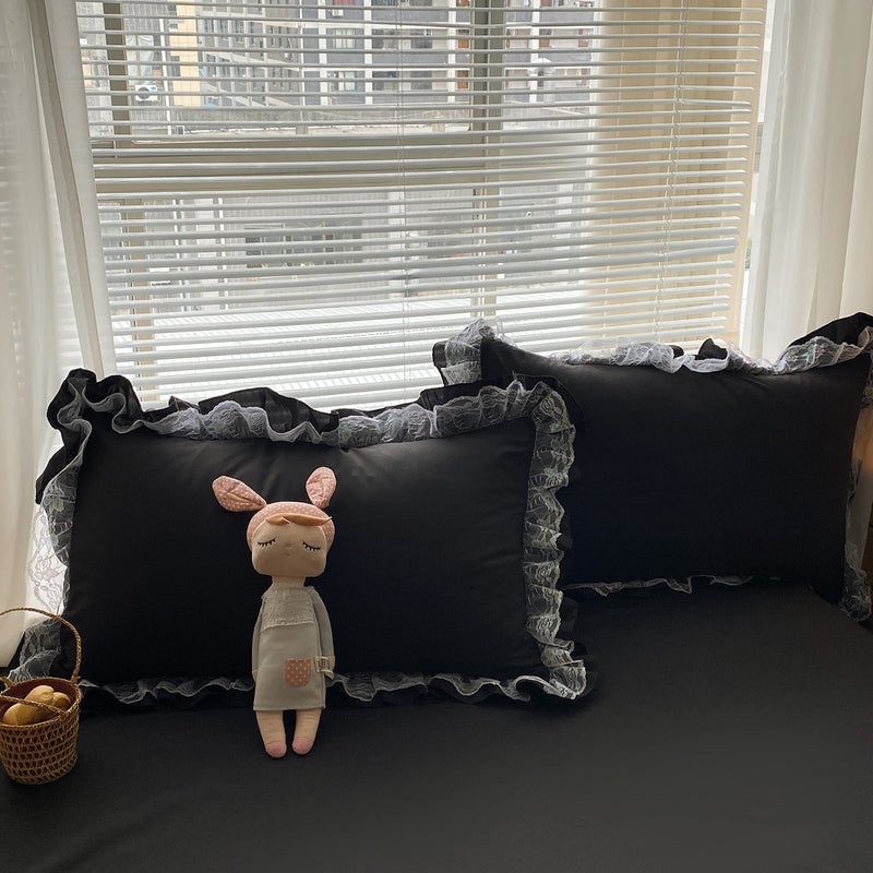 MOOWOO Chic Ruffle Lace Polyester Duvet Cover Set -Girl Black Bedding-3 Piece Queen Duvet Cover with Zipper Closure -Ultra Soft and Light Weight(Black, Queen)-NO Including Comforter - Image 3