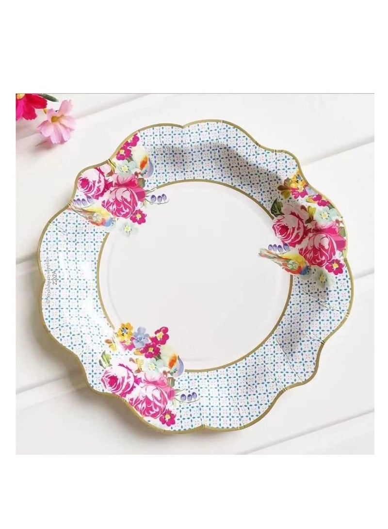 KASTWAVE 36 Pack of Talking Tables Paper Plates, Afternoon Tea Vintage Floral Paper Plates for Birthday Party, Baby Shower, Wedding and Anniversary, Disposable Tableware in Pastel Colors, Pink, 8.6"  - Image 2