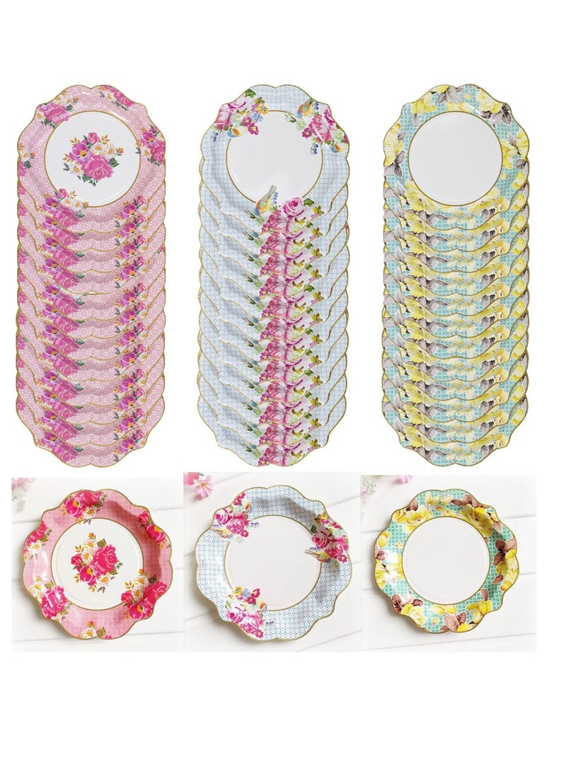 KASTWAVE 36 Pack of Talking Tables Paper Plates, Afternoon Tea Vintage Floral Paper Plates for Birthday Party, Baby Shower, Wedding and Anniversary, Disposable Tableware in Pastel Colors, Pink, 8.6"  - Image 1