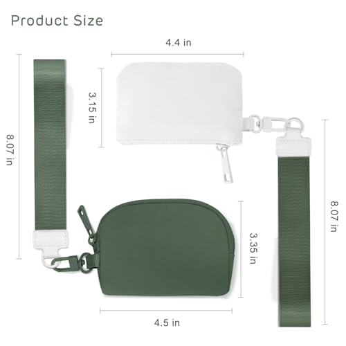Viverte Mini Zip Around Keychain Wristlet Wallets Small Portable Dual Pounch Wristlet Detachable Coin Purse Pocket Gifts for Women Travel Sports Outdoors(White+Bean Green) - Image 3