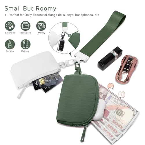 Viverte Mini Zip Around Keychain Wristlet Wallets Small Portable Dual Pounch Wristlet Detachable Coin Purse Pocket Gifts for Women Travel Sports Outdoors(White+Bean Green) - Image 4