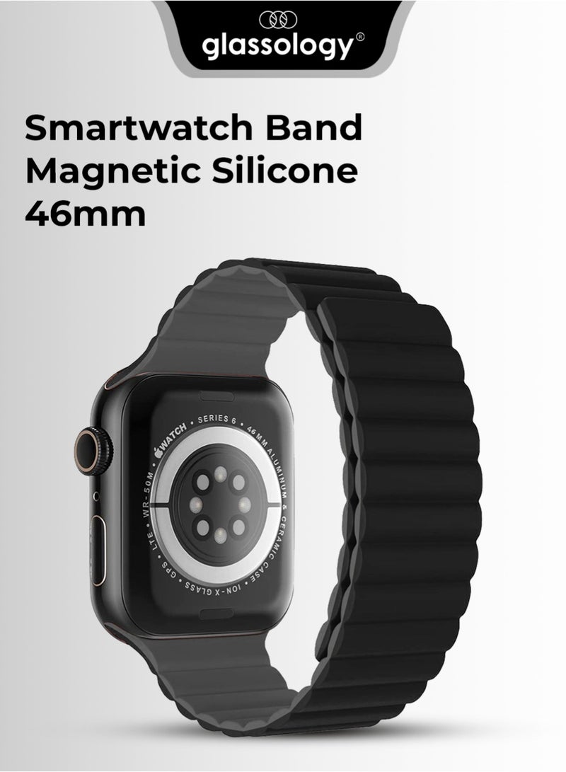جلاسولوجي Smart Watch Band Magnetic Silicone 46 mm Black – Compatible with apple watch 42mm/44mm (Series 1–10) Stylish, Durable, and Secure Replacement Strap - Image 1