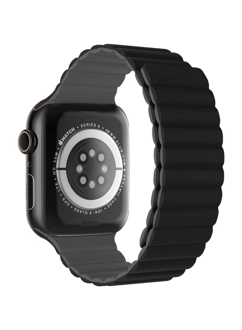جلاسولوجي Smart Watch Band Magnetic Silicone 46 mm Black – Compatible with apple watch 42mm/44mm (Series 1–10) Stylish, Durable, and Secure Replacement Strap - Image 2