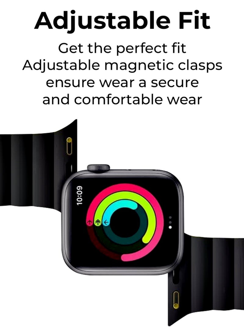 جلاسولوجي Smart Watch Band Magnetic Silicone 46 mm Black – Compatible with apple watch 42mm/44mm (Series 1–10) Stylish, Durable, and Secure Replacement Strap - Image 3