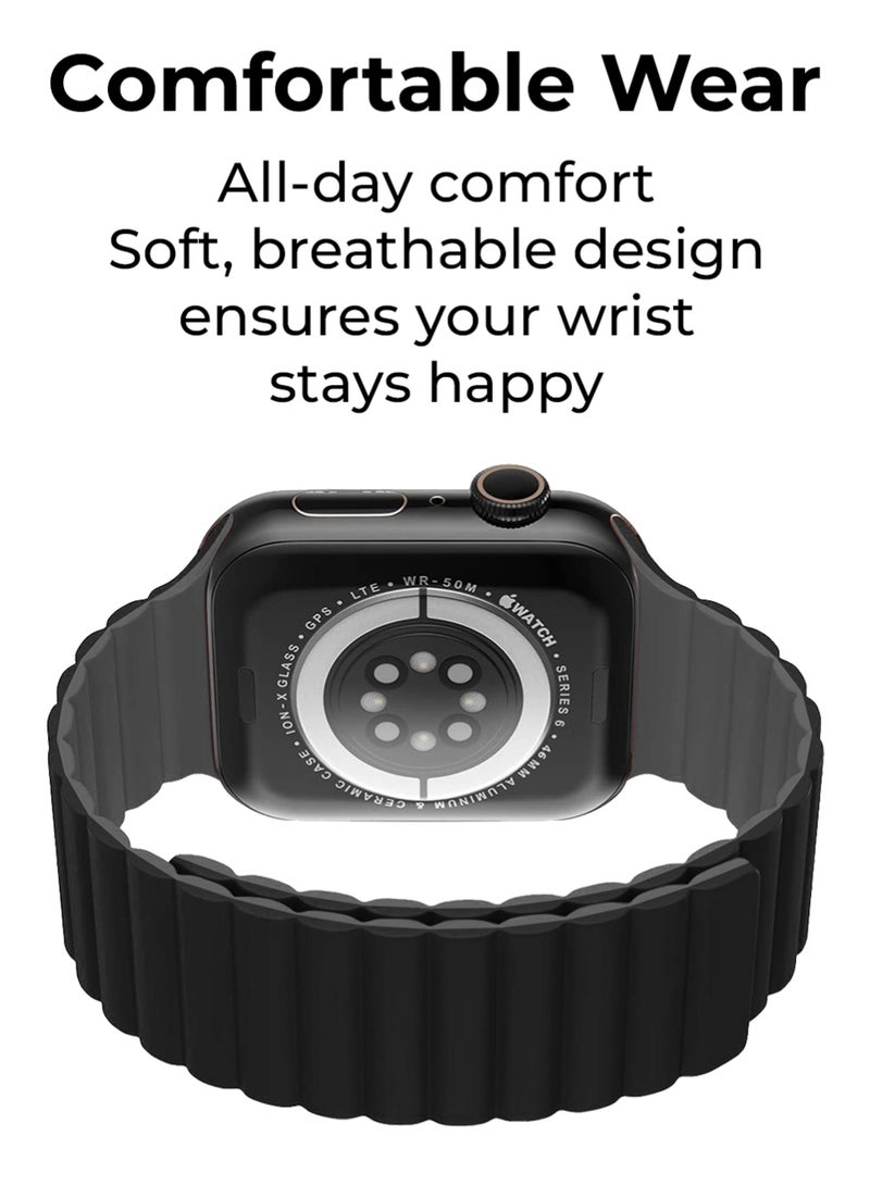 جلاسولوجي Smart Watch Band Magnetic Silicone 46 mm Black – Compatible with apple watch 42mm/44mm (Series 1–10) Stylish, Durable, and Secure Replacement Strap - Image 4