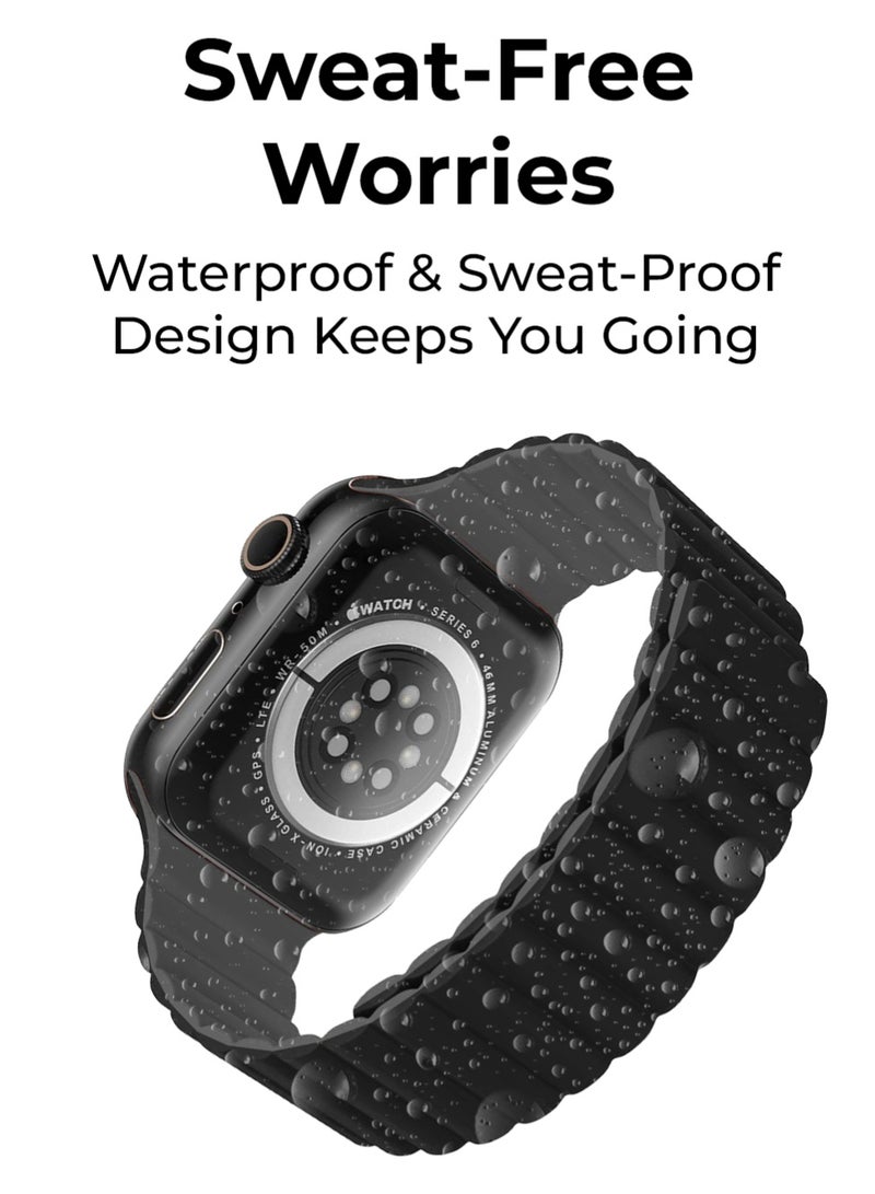 جلاسولوجي Smart Watch Band Magnetic Silicone 46 mm Black – Compatible with apple watch 42mm/44mm (Series 1–10) Stylish, Durable, and Secure Replacement Strap - Image 5