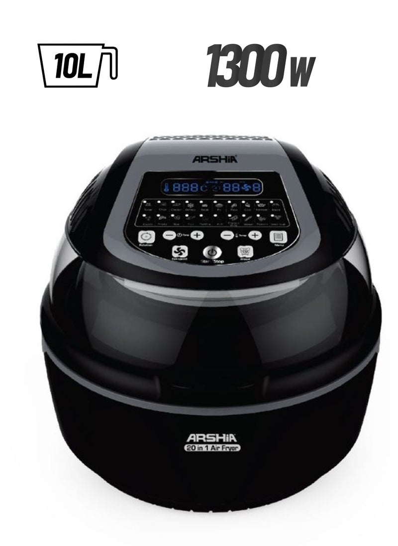 Arshia - Arshia Multipurpose 20 in 1 Air Fryer with Digital Display Functions 10 Litre Black - Image 1