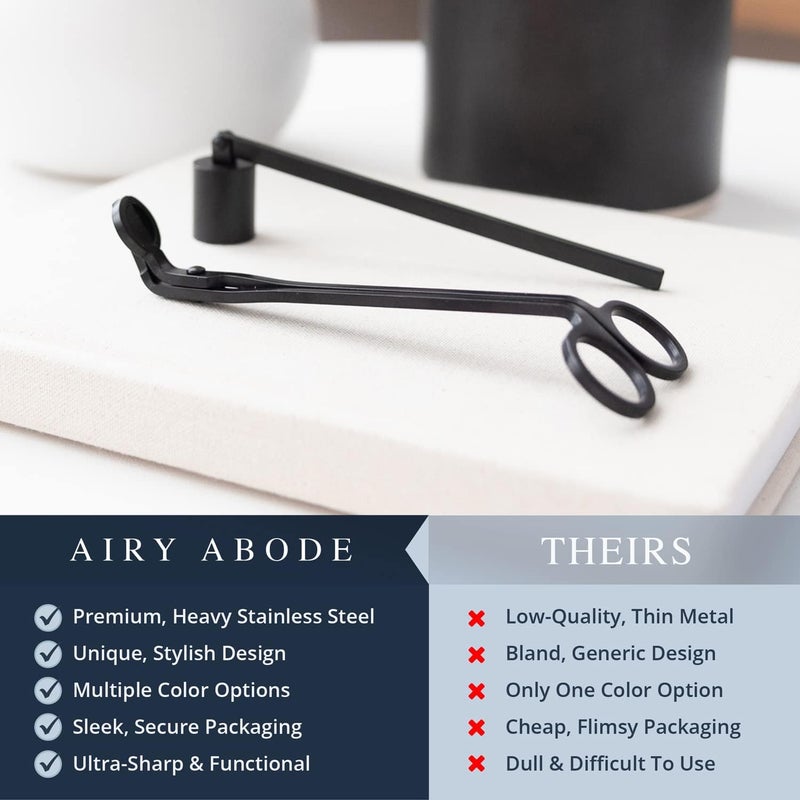 Airy Abode مجموعة إكسسوارات الشمع من إيري أبود - تشمل هذه المجموعة أدوات الشمع طافئ الشمع وقاطعة الفتيل - تأتي إكسسوارات العناية المصنوعة من الفولاذ المقاوم للصدأ معروضة بأناقة في صندوق هدايا فاخر – أسود - Image 3