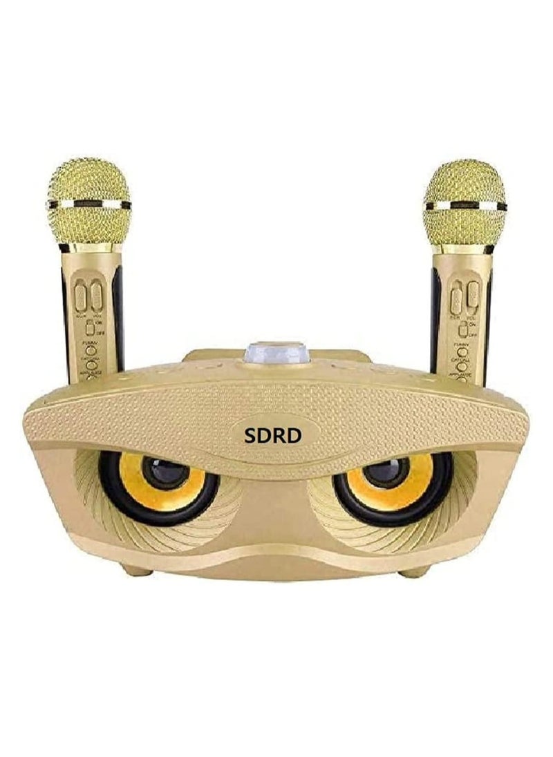 SDRD SDRD Wireless Bluetooth Speaker with 2 Microphones Portable Karaoke Machine pop rock classical base (Gold)  - Image 1