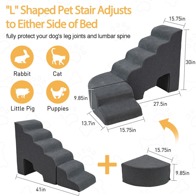 A.FATI Dog Stairs for High Beds up to 30-36inch, A.FATI 6 Tiers Dog Steps Pet Stairs Adjust to Left Side of Bed, Non-Slip Pet Ramp for Small Dogs/Old Pets - Image 2