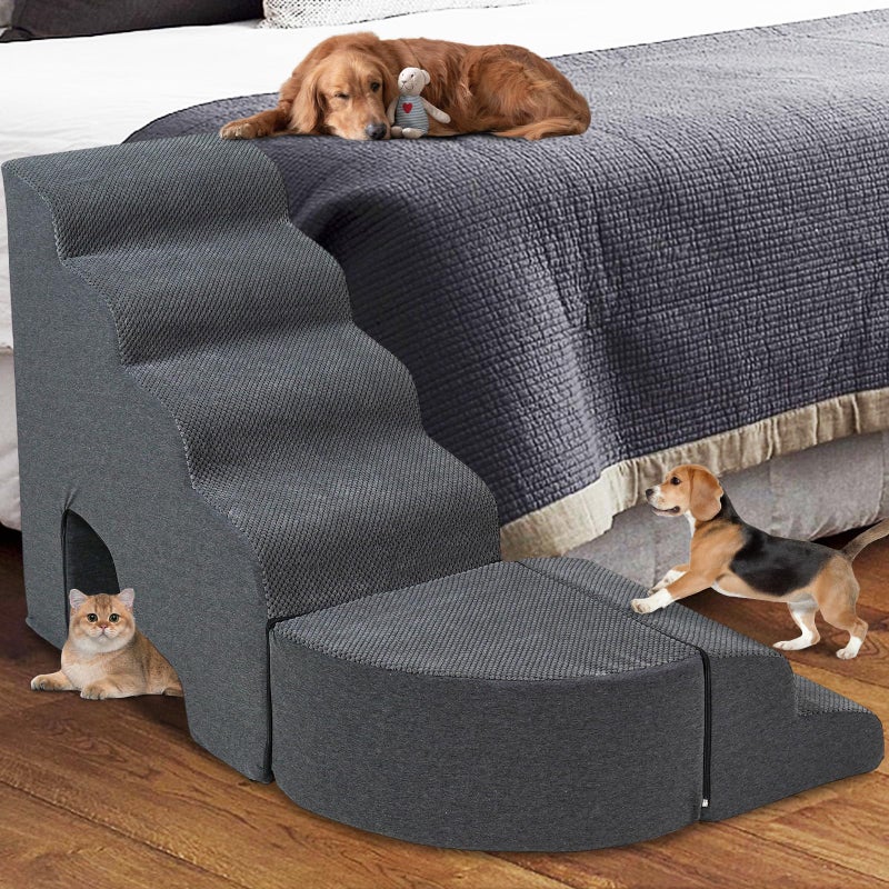 A.FATI Dog Stairs for High Beds up to 30-36inch, A.FATI 6 Tiers Dog Steps Pet Stairs Adjust to Left Side of Bed, Non-Slip Pet Ramp for Small Dogs/Old Pets - Image 1
