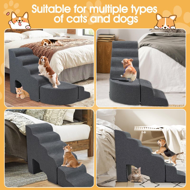 A.FATI Dog Stairs for High Beds up to 30-36inch, A.FATI 6 Tiers Dog Steps Pet Stairs Adjust to Left Side of Bed, Non-Slip Pet Ramp for Small Dogs/Old Pets - Image 5