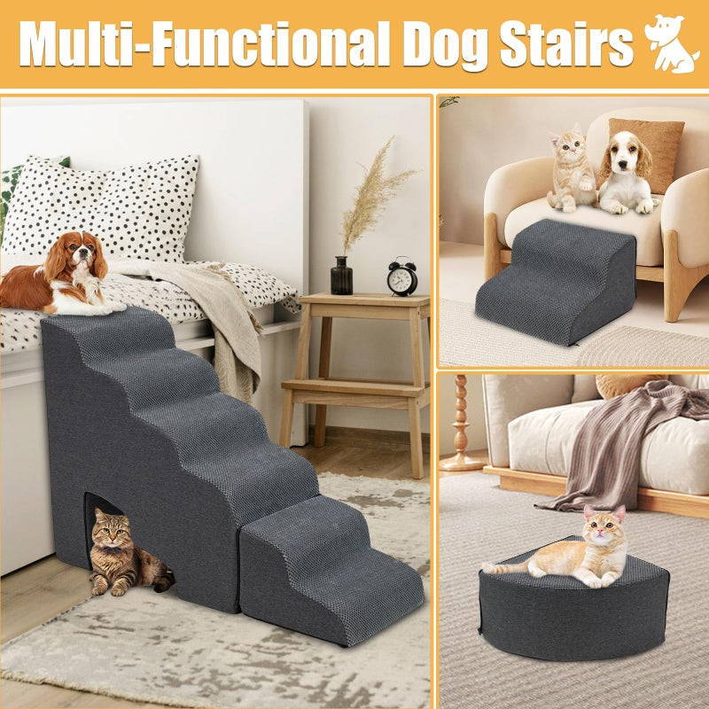 A.FATI Dog Stairs for High Beds up to 30-36inch, A.FATI 6 Tiers Dog Steps Pet Stairs Adjust to Left Side of Bed, Non-Slip Pet Ramp for Small Dogs/Old Pets - Image 4