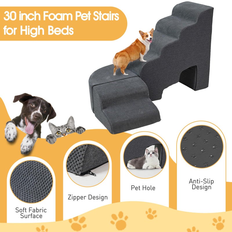 A.FATI Dog Stairs for High Beds up to 30-36inch, A.FATI 6 Tiers Dog Steps Pet Stairs Adjust to Left Side of Bed, Non-Slip Pet Ramp for Small Dogs/Old Pets - Image 3