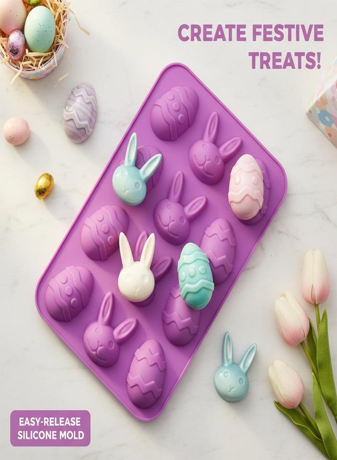 Fchil Easter Bunny and Egg Silicone Molds, 24-Cavity Rabbit Egg Baking Tray for Fondant Chocolate Candy Making Holiday Cupcake Decorating, Set of 2 - Image 4