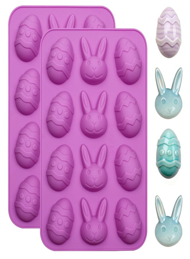 Fchil Easter Bunny and Egg Silicone Molds, 24-Cavity Rabbit Egg Baking Tray for Fondant Chocolate Candy Making Holiday Cupcake Decorating, Set of 2 - Image 1
