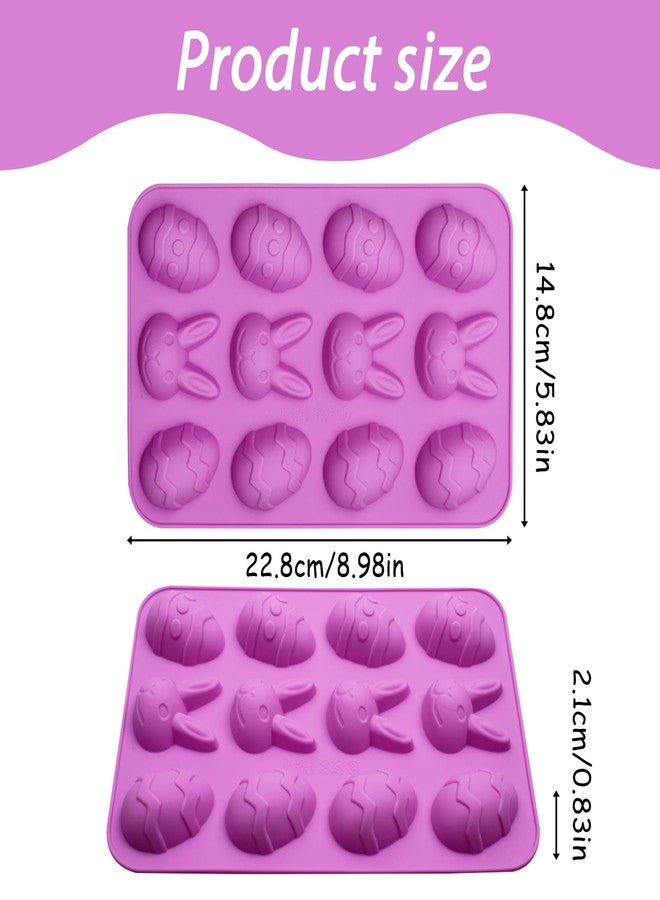 Fchil Easter Bunny and Egg Silicone Molds, 24-Cavity Rabbit Egg Baking Tray for Fondant Chocolate Candy Making Holiday Cupcake Decorating, Set of 2 - Image 2
