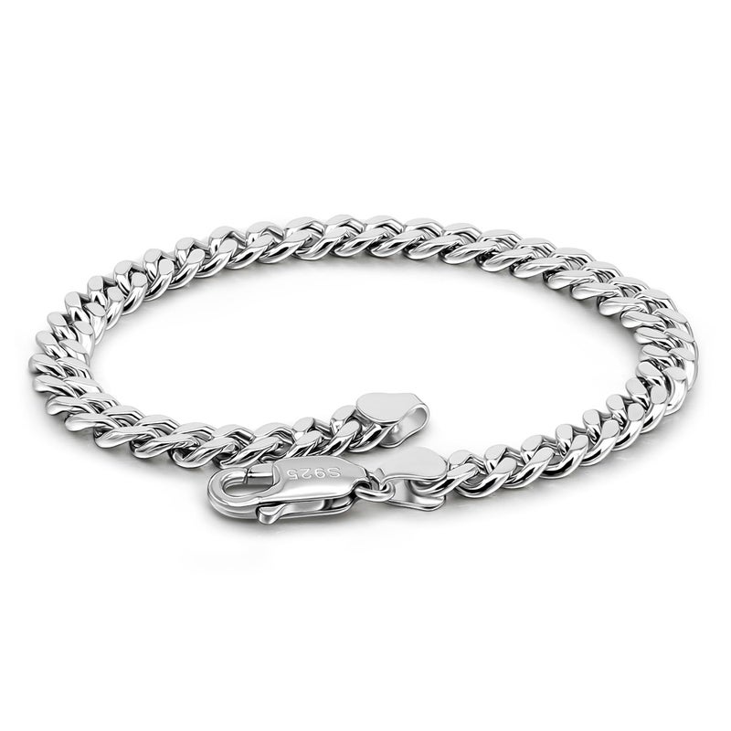 Dankadi Italian Sterling Silver Cuban Link Chain Bracelet Men 3MM 4MM 5MM 6.3 "6.7" 7 "7.5" 8 "8.5" 9 "Solid 925 Silver Bangle For Woman Cuff Jewelry Gift (5MM, 9 inch) - Image 1
