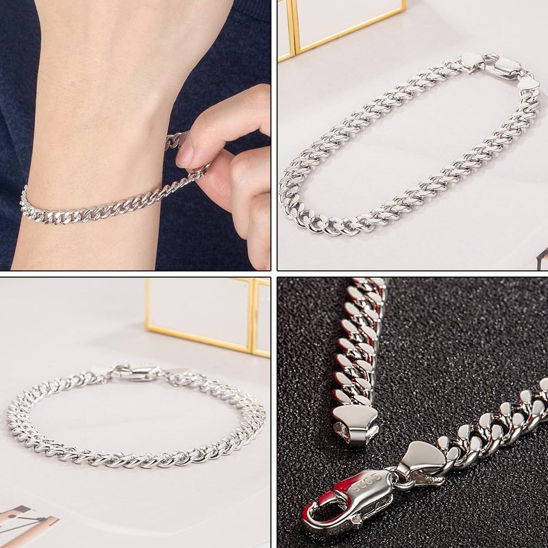 Dankadi Italian Sterling Silver Cuban Link Chain Bracelet Men 3MM 4MM 5MM 6.3 "6.7" 7 "7.5" 8 "8.5" 9 "Solid 925 Silver Bangle For Woman Cuff Jewelry Gift (5MM, 9 inch) - Image 4