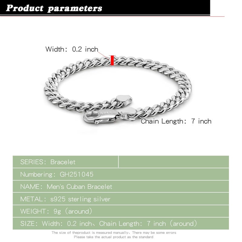 Dankadi Italian Sterling Silver Cuban Link Chain Bracelet Men 3MM 4MM 5MM 6.3 "6.7" 7 "7.5" 8 "8.5" 9 "Solid 925 Silver Bangle For Woman Cuff Jewelry Gift (5MM, 9 inch) - Image 3