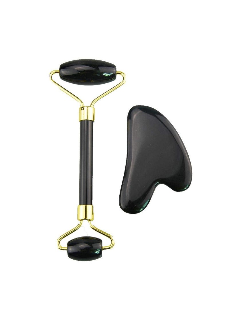 Getmecraft Getmecraft Black Obsidian Roller and Gua Sha Set 100 Natural Source from Highest Altitude of Himalayan TwoSided Face Neck Massager Stone Beauty Tool  - Image 3