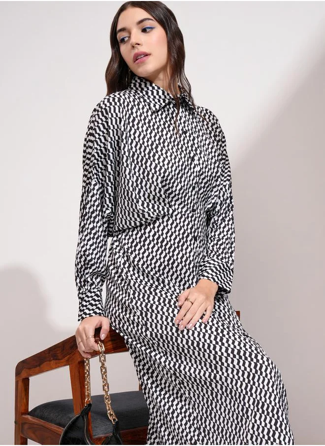 Tokyo Talkies All Over Print Shirt Midi Dress with Button Placket