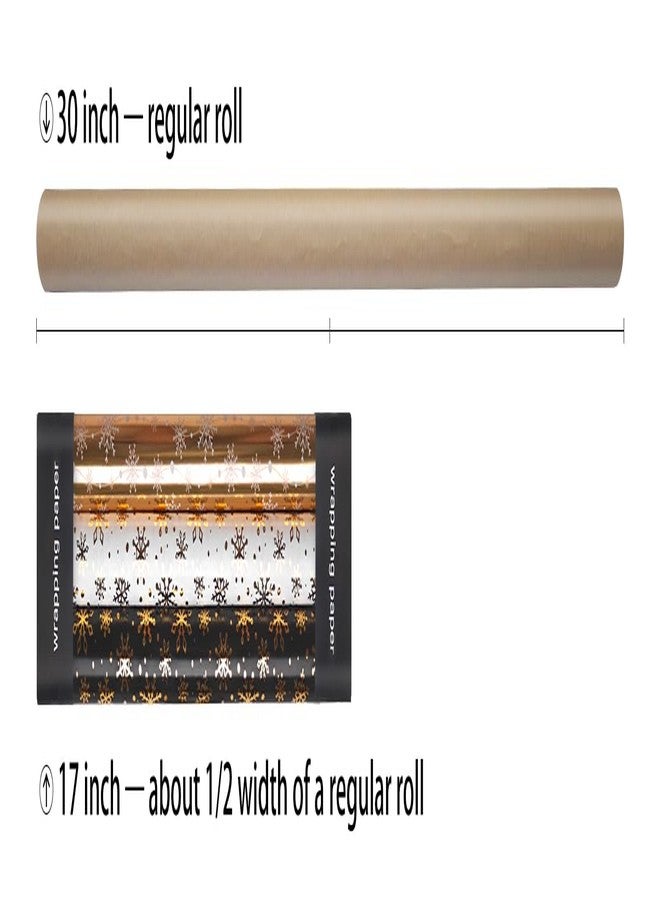 LDGOOAEL لفة ورق تغليف هدايا عيد الميلاد القصيرة من LDGOOAEL مع خطوط قطع على الوجه الخلفي (17 بوصة × 120 بوصة لكل لفة) - أسود وذهبي وأبيض ذهبي بلمعان معدني - Image 2