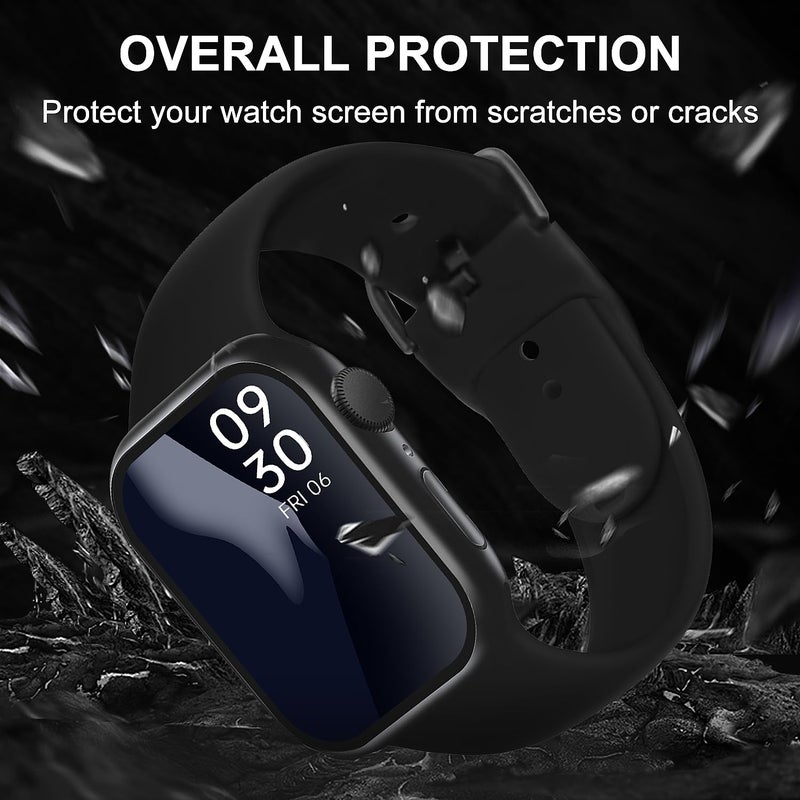 Smiling 2 Pack Sport Band and 2 Pack Case Built in Tempered Glass Screen Protector Compatible with Apple Watch Series 9/Series 8/Series 7 45mm,Black - Image 4