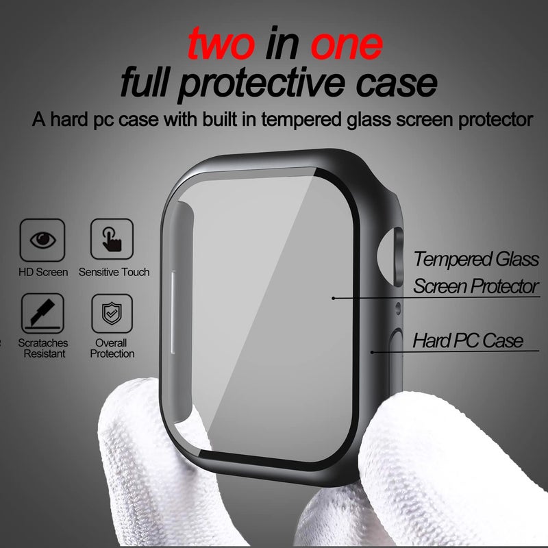 Smiling 2 Pack Sport Band and 2 Pack Case Built in Tempered Glass Screen Protector Compatible with Apple Watch Series 9/Series 8/Series 7 45mm,Black - Image 3