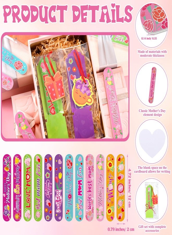 Leriton 24 Sets Mother's Day Gift Bulk Mom Emery Boards Double Sided Nail Files Mother's Day Flower Manicure Tools with 24 Emery Boards 24 Cutout 24 Cords 24 Exchange Gift Bags for Mom Party Supplies - Image 2