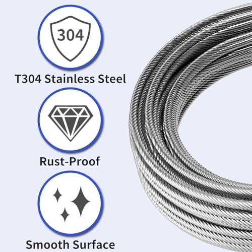 LuckIn 50ft Thickened 1/4" Stainless Steel Cable, 7x19 Strand Aircraft Wire Rope for Yard Zipline, Deck Railing, 6400lbs Breaking Strength - Image 2