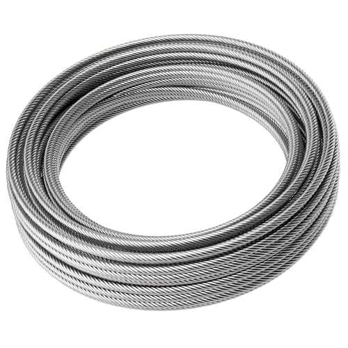 LuckIn 50ft Thickened 1/4" Stainless Steel Cable, 7x19 Strand Aircraft Wire Rope for Yard Zipline, Deck Railing, 6400lbs Breaking Strength - Image 1