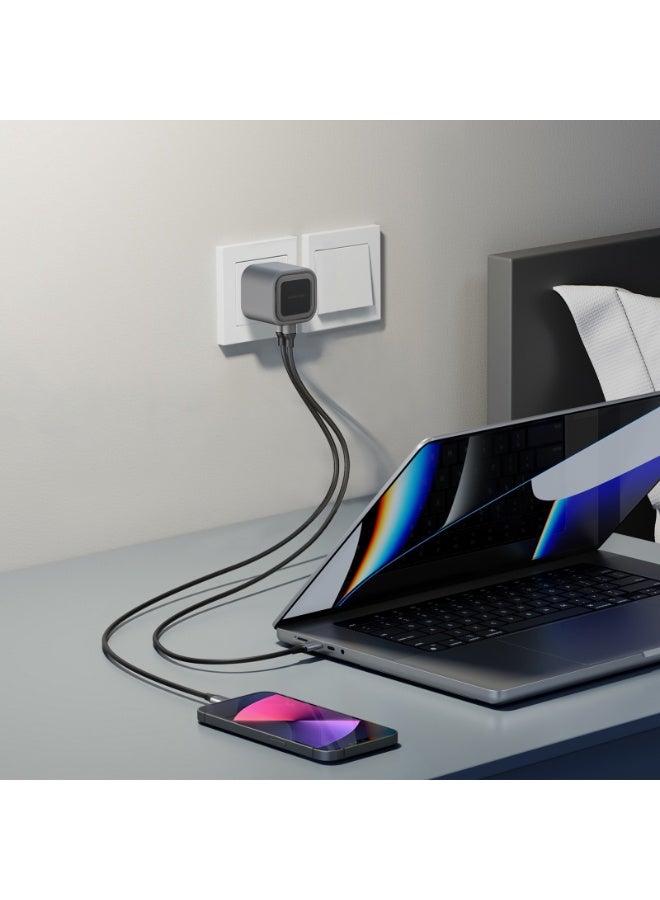 GREEN LION Premium Series UK Plug Wall Charger - 2 Port, PD 35W, C to C Cable / Foldable Plug / GaNStorm Technology - Grey - Image 2