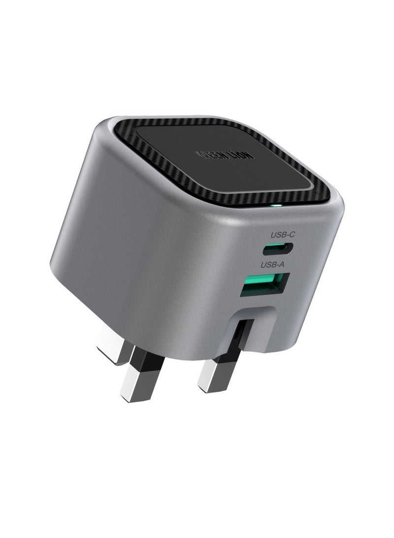 GREEN LION Premium Series UK Plug Wall Charger - 2 Port, PD 35W, C to C Cable / Foldable Plug / GaNStorm Technology - Grey - Image 1