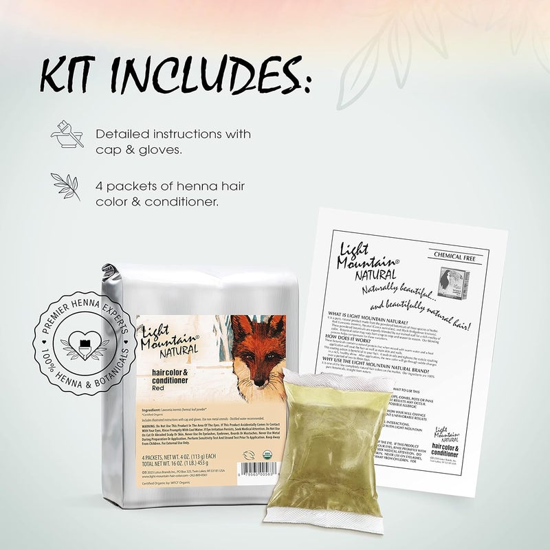 Light Mountain Natural Hair Color & Conditioner - Organic Red Henna Dye with Botanicals - Image 2