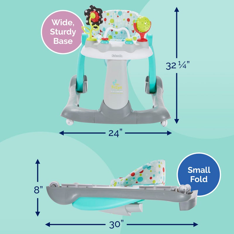 Kolcraft Tiny Steps 2 in 1 Foldable Infant and Baby Walker with Wheels, Seated or Walk Behind Activity Center, Entertaining Developmental Activities for Boys and Girls, Wide Base Sturdy Frame, Bubbles - Image 2