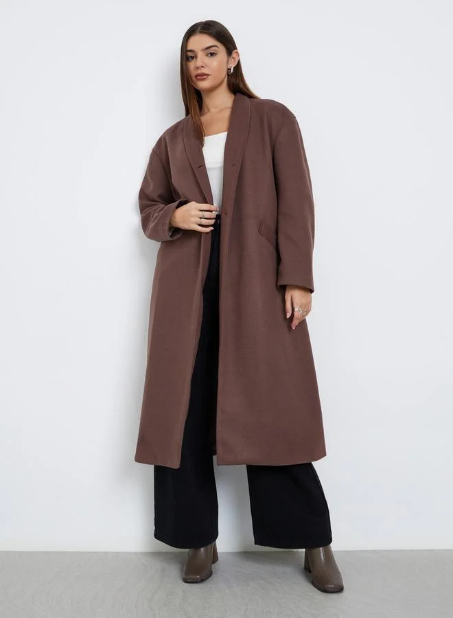 Styli Styli Brown Regular Fit Wool Like Belted Midi Coat