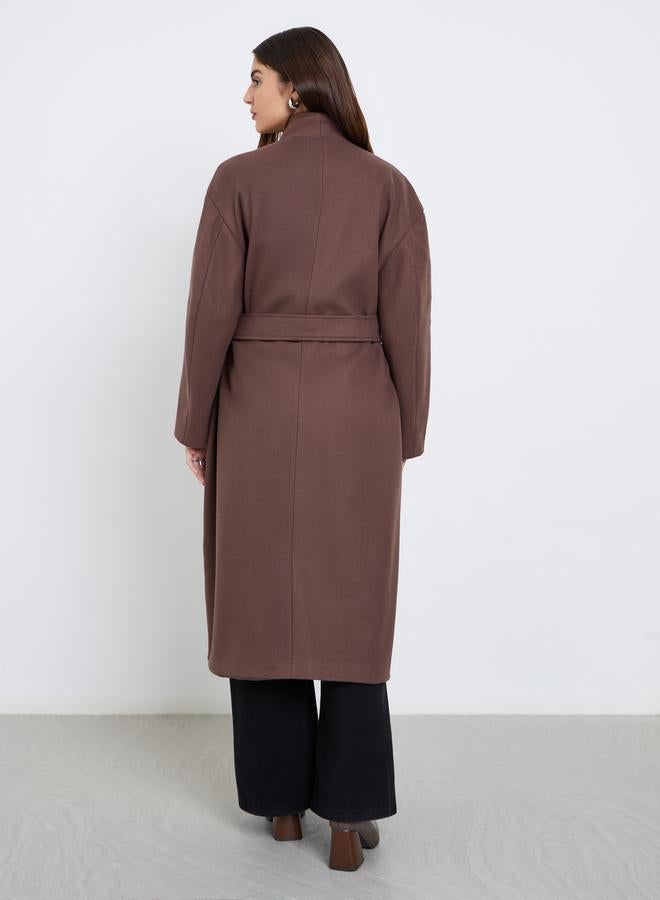 ستايلي معطف ميدي بمظهر الصوف وقصة عادية مع حزام - Image 4