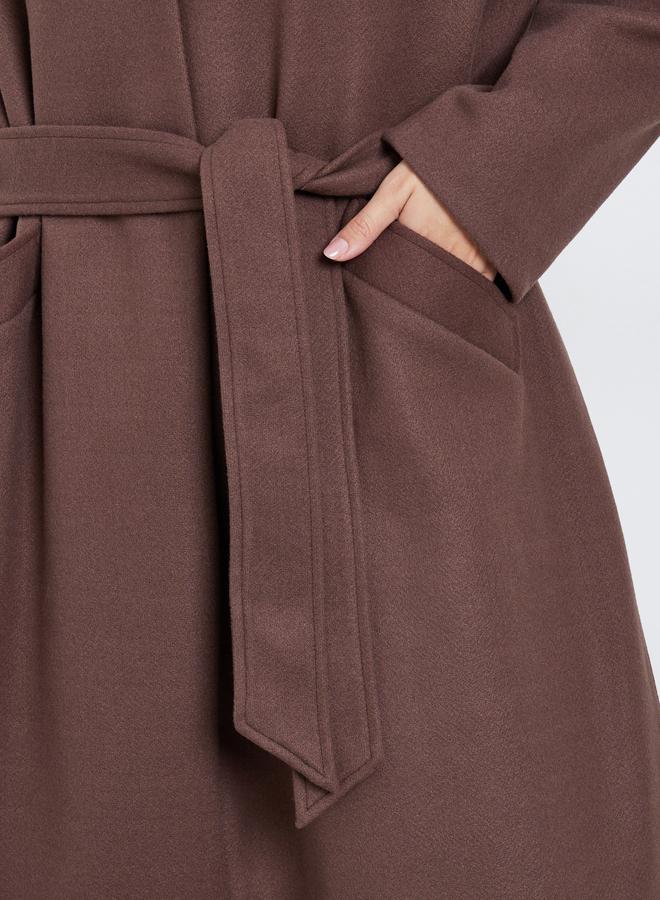 ستايلي معطف ميدي بمظهر الصوف وقصة عادية مع حزام - Image 3