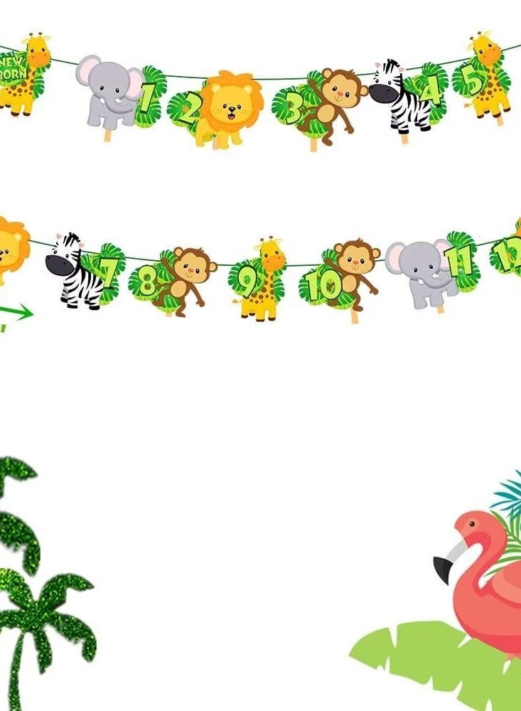 KASTWAVE Jungle Gold Monthly Photo Banner Wild Monthly Photo Banner Safaris First Birthday Banner Monthly Photo Banner Jungle Zoo Banner Jungle Theme Party Decorations - Image 3