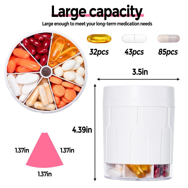 Betife Extra Large Supplement Organizer,Weekly Pill Organizer Bottle, Daily Pill Dispenser with 7 Large Compartments, Organizer to Hold 7 Day Vitamin Medication,21 Labels and a Cleaning Brushï¼ˆWhiteï¼‰ - Image 2