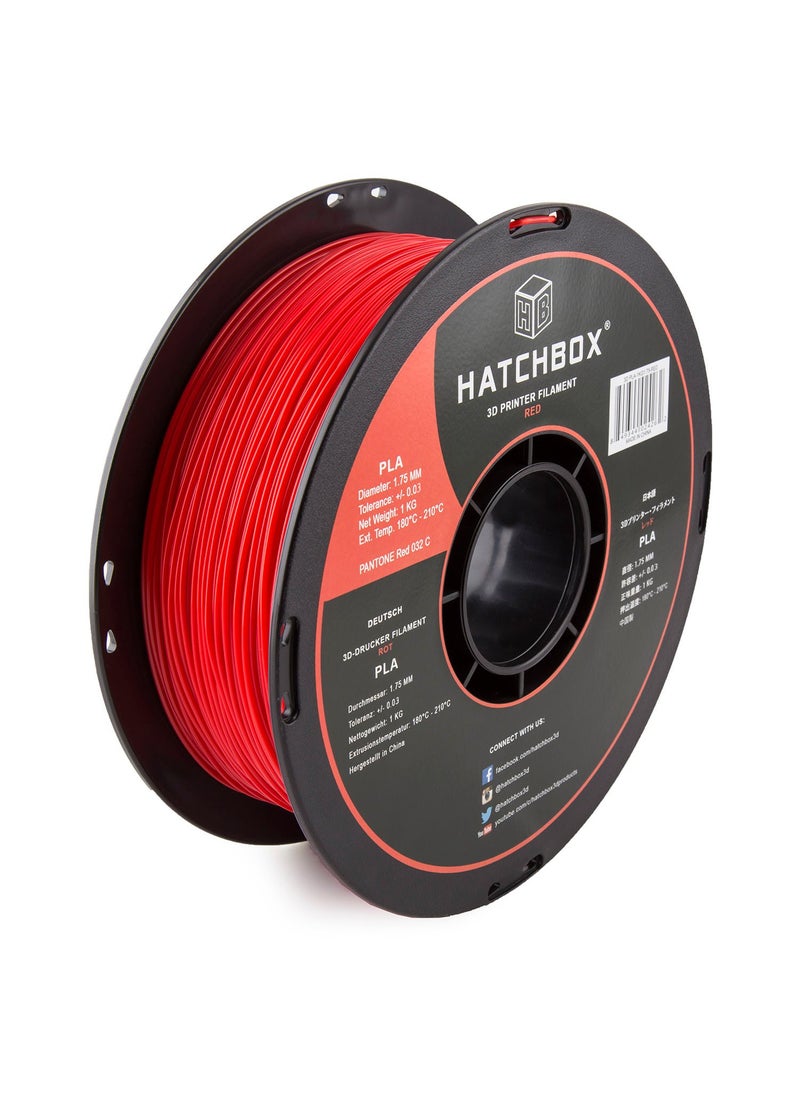 HATCHBOX HATCHBOX 1.75mm Red PLA 3D Printer Filament, 1 KG Spool, Dimensional Accuracy +/- 0.03 mm, 3D Printing Filament  - Image 1