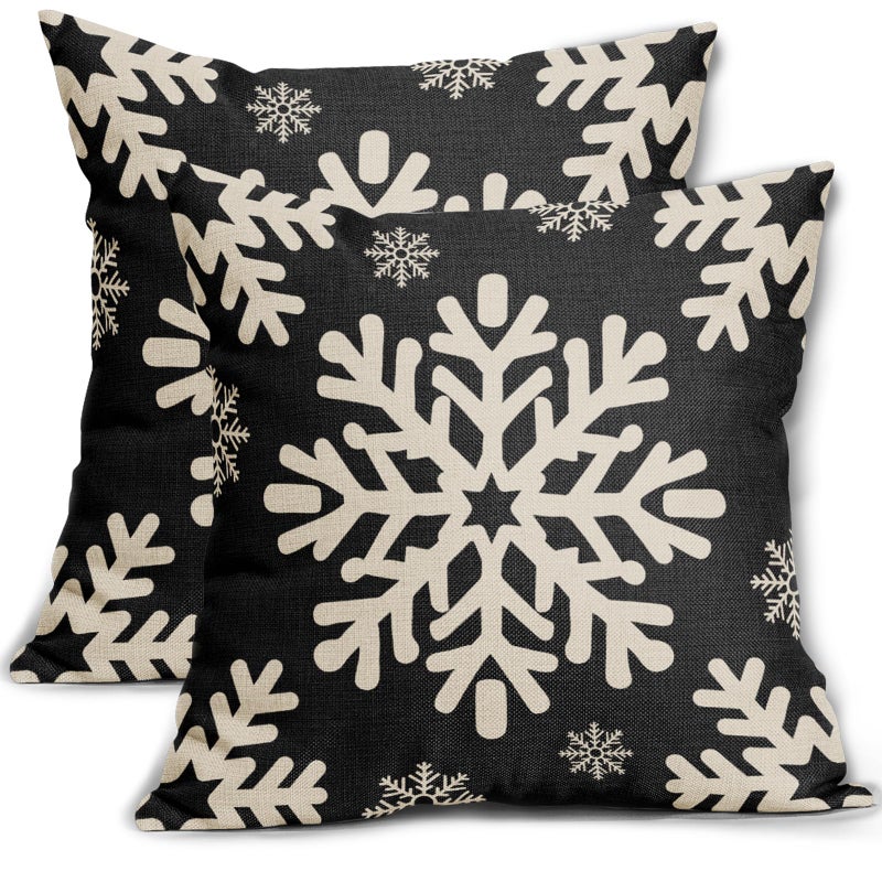 Sivirary Black Christmas Pillow Covers 18x18 Inch Set of 2 Xmas Snowflakes Rustic Winter Themed Decorative Throw Pillow Cases Outdoor Linen Cushion Covers Farmhouse Sofa Couch Bed Decor - Image 2