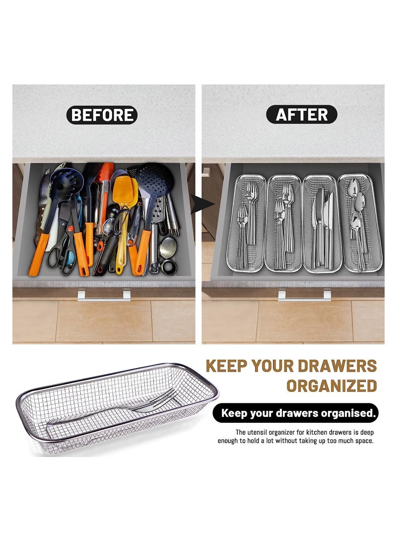 KASTWAVE Silverware Utensil Organizer, Stainless Steel Mesh Drawer Organizer for Flatware, Knives, Pen, Cosmetic, 4Pcs - Image 3