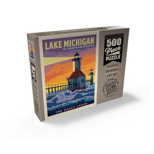 MyPuzzle.com MyPuzzle Great Lakes Lake Michigan Vintage Poster Premium 500 Piece Jigsaw Puzzle for Adults - Image 5