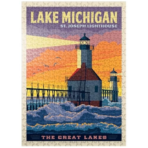 MyPuzzle.com MyPuzzle Great Lakes Lake Michigan Vintage Poster Premium 500 Piece Jigsaw Puzzle for Adults - Image 1