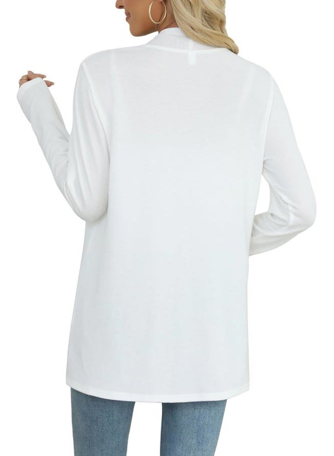 Yincro Womens Lightweight Cardigan Fall Long Sleeve 0pen Front Sweater with Pockets Casual Outerwear, White, XL - Image 2