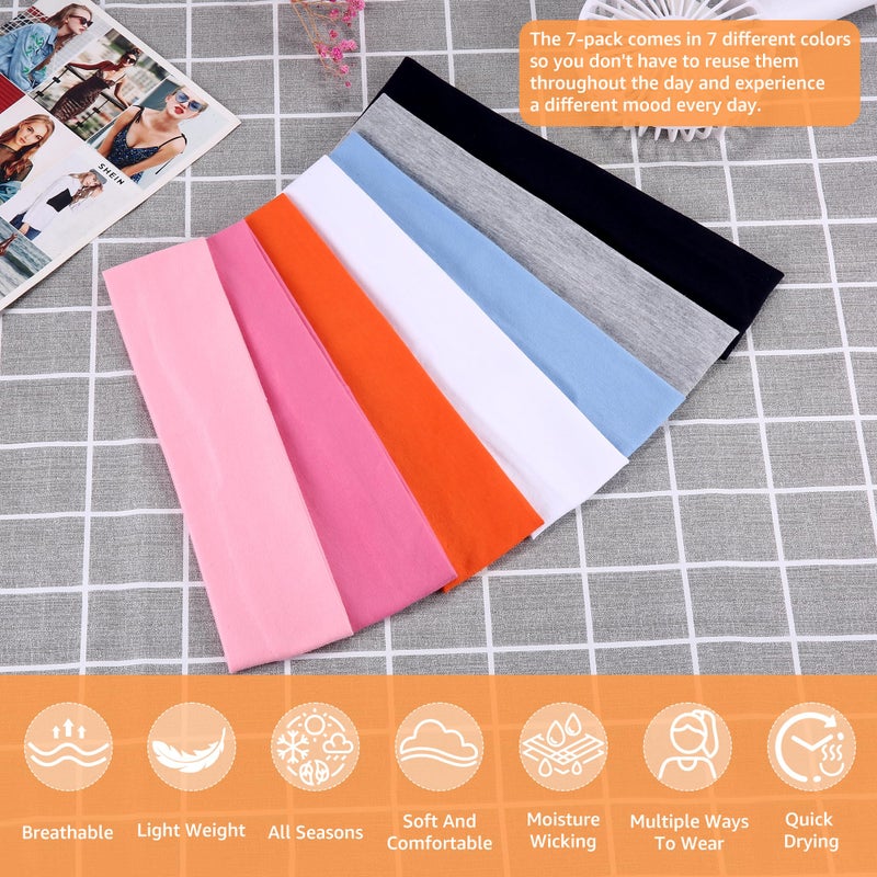 DiyJibb Headbands for Women, Stretchy Non Slip Soft Cotton Cloth Hair Bands for Sports, Workout, Yoga and Running, 7pcs - Image 3
