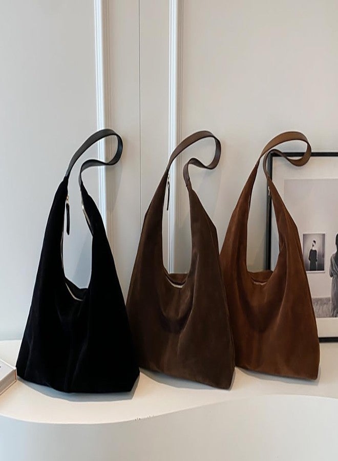 Pocadri Womens Fashion Suede Shoulder Bags Large Tote Bag Retro Purse Handbag Casual Work Ladies Top Handle Satchel, B-coffee, One size - Image 4